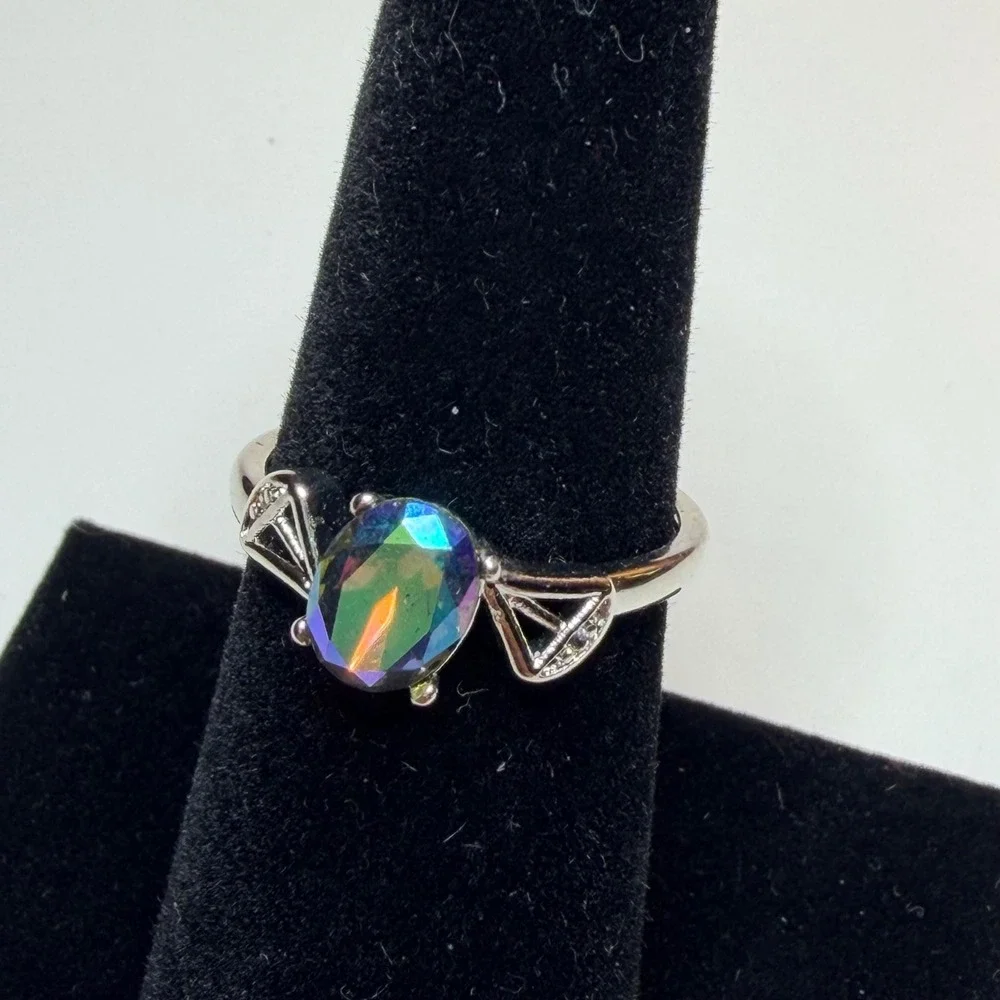 Fragrant Jewels‎ Mystic Topaz Style Rainbow Iridescent Silver Tone Ring Size 7